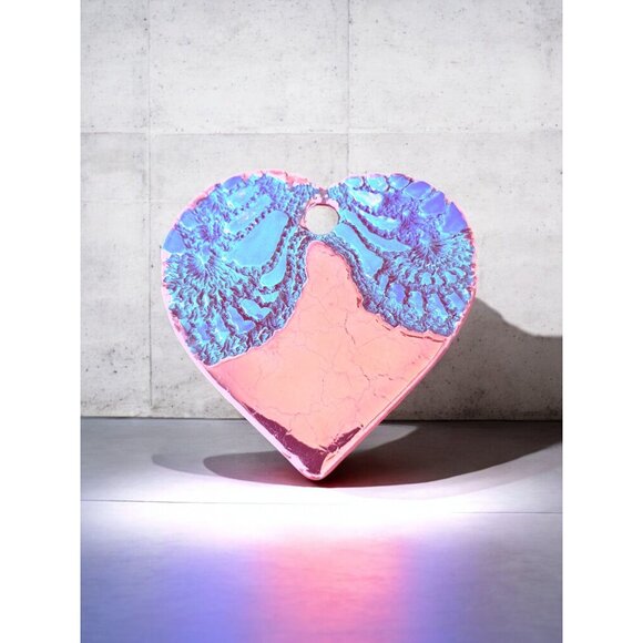 Textured Blue Green and Gold Resin Heart Shape Pendant —2.5" x 2.5" - Picture 1 of 4